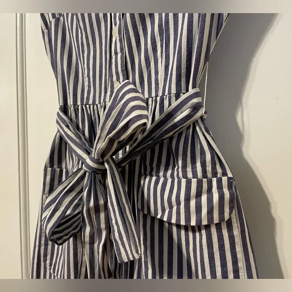 Small button-up blue and white stripe belted Necessary Objects dress - Picture 6 of 6